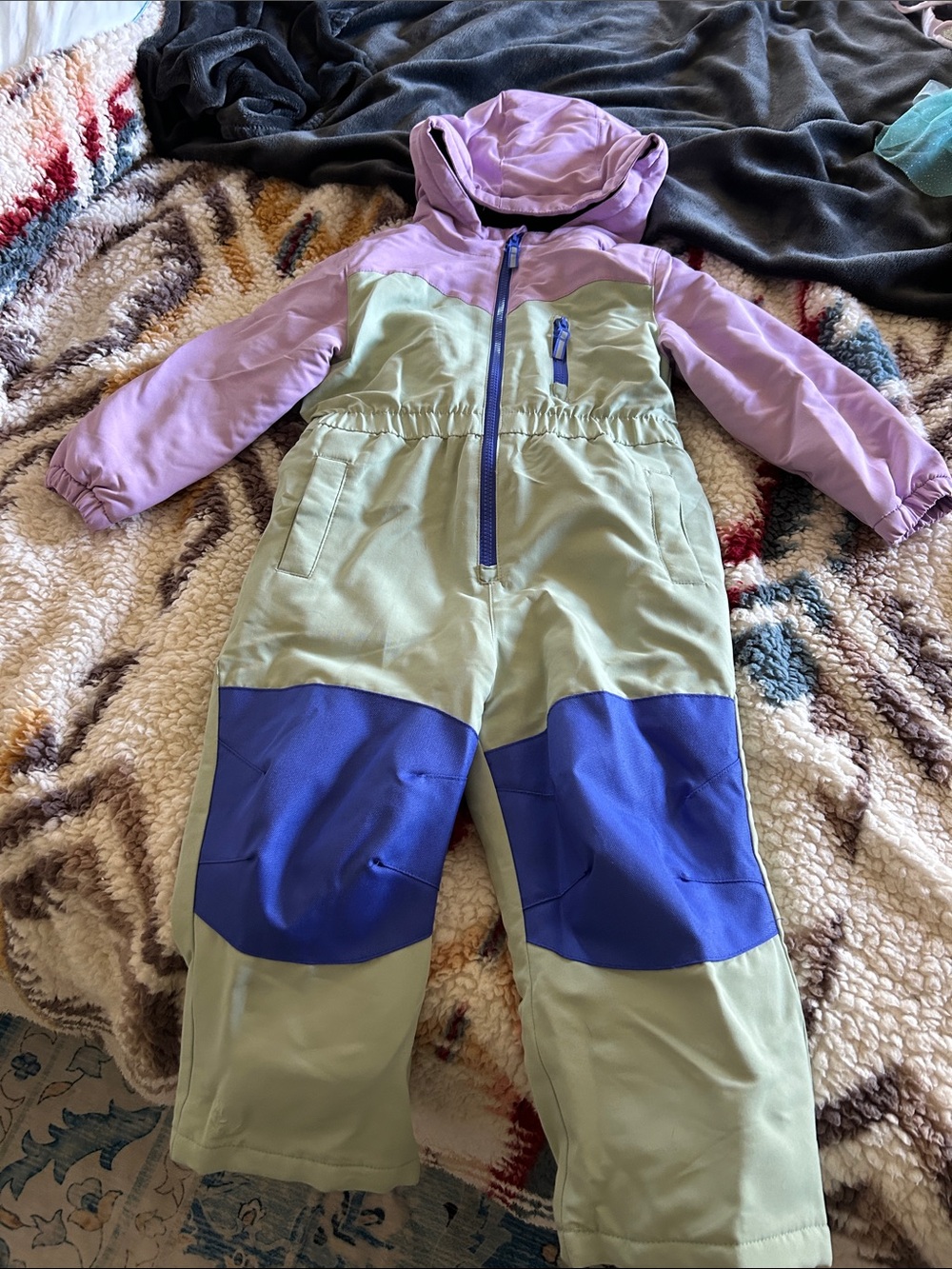 Swiss Tech Lavender, Light Green & Royal Blue Kids Puffer Snow Suit